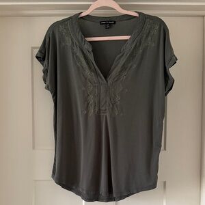 Cable & Gauge Dark Green Embroidered Blouse